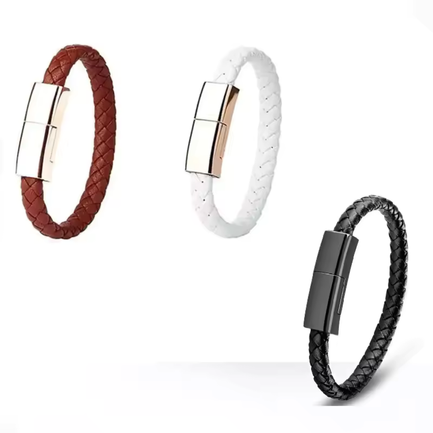 Bracciale Cavo USB in Pelle Intrecciata