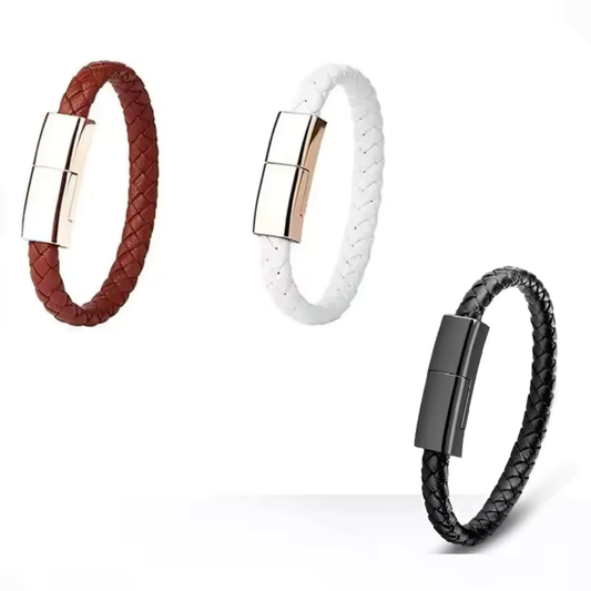 Bracciale Cavo USB in Pelle Intrecciata